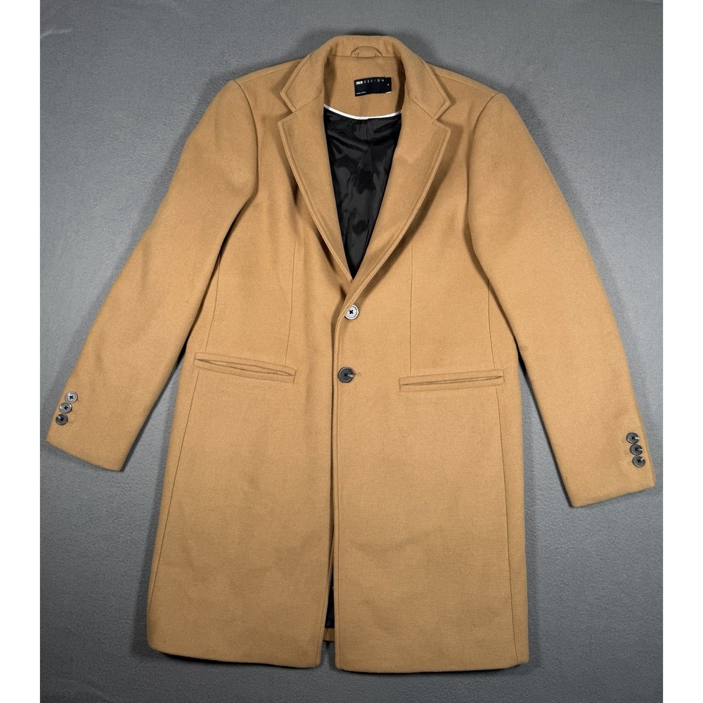 ASOS DESIGN Men's Camel Brown Wool Blend Overcoat Topcoat Long Jacket Size M